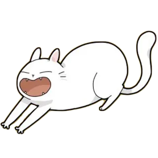😑 Cat gato, gato branco, esticando, animal, desenho animado whatsapp sticker