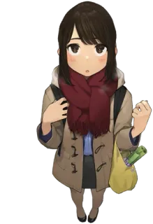 😍 девушка, шарф, зима, пальто, аниме, милая telegram sticker
