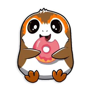 🍩 Porg Star Wars 波格鸟, 星球大战, 甜甜圈, 可爱, 鸟, 卡通 whatsapp sticker