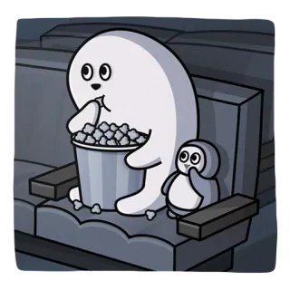 🎥 fantasma, pinguino, cinema, popcorn, cartone animato, guardare un film whatsapp sticker