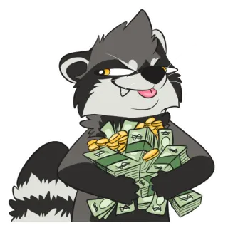 💸 Waschbär, Geld, Cartoon, Tier, Reichtum whatsapp sticker