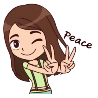 ✌ Me Me Me dibujos animados, chica, símbolo de la paz, guiño whatsapp sticker