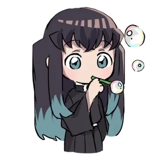 ❄️ Muichiro Tokito Demon Slayer 动漫, Q版, 鬼灭之刃, 吹泡泡, 可爱 whatsapp sticker