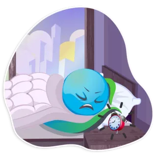 😴 spanie, budzik, kreskówka, zmęczony, rano, łóżko telegram sticker