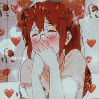 🖤 @Mirai Anime, Fille, Coeurs, Mignon, Rougir, Kawaii, Art numérique telegram sticker
