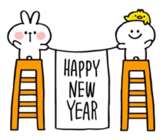 🎉 HAPPY NEW YEAR Felice Anno Nuovo, Festa, Coniglio, Pulcino, Carino, Cartone animato telegram sticker