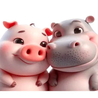 🥹 cerdo, hipopótamo, dibujos animados, lindo, animales, amistad telegram sticker