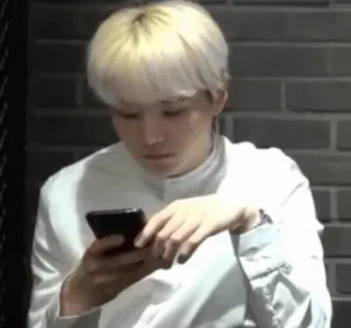 🎋 person, blond hair, phone, portrait telegram sticker