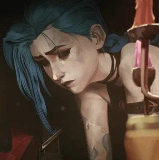✖ Jinx Arcane Jinx, Arcane, personaggio, capelli blu, triste, League of Legends telegram sticker