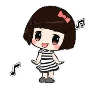 🙍 Cartoon, Süß, Mädchen, Kawaii, Musik, Sticker telegram sticker