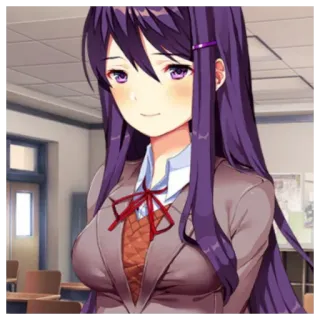 😖 Yuri Doki Doki Literature Club! Anime, Videospiel, Charakter, Porträt, Schuluniform, Lila Haare telegram sticker