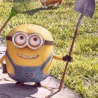 🙂 Minion Despicable Me minion, cartoon, shovel, gardening, cute telegram sticker