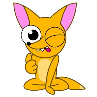 👍 Cartone animato, Volpe, Animale, Carino, Pollice in su, Occhiolino, Seduto telegram sticker