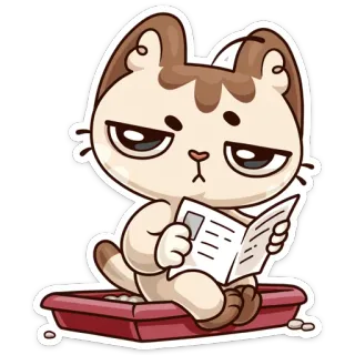 😉 gato, leyendo, periódico, arenero, gracioso, pegatina whatsapp sticker