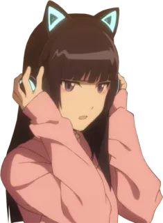 🤨 Anime Mädchen, Kopfhörer, Katzenohren, Pinker Hoodie telegram sticker