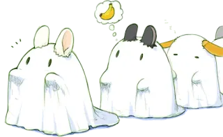 🐰 geister, hase, banane, süß, cartoon whatsapp sticker