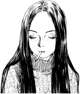 ✨ женщина, сигарета, курение, аниме, манга, чёрно-белое, портрет telegram sticker