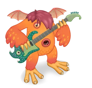 😮 Monster, Gitar, Monster bermain gitar, Monster oranye, Terbang, Kartun telegram sticker