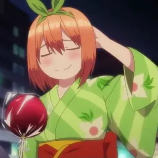 👒 Anime, Garota, Yukata, Maçã do amor, Fofa, Sorriso, Kawaii telegram sticker