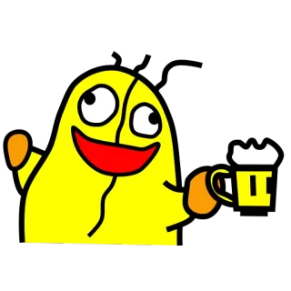 😆 jaune, dessin animé, bière, boisson, joyeux, personnage whatsapp sticker