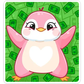 💰 penguin, cute, kawaii, pink, money, dollars, cartoon telegram sticker