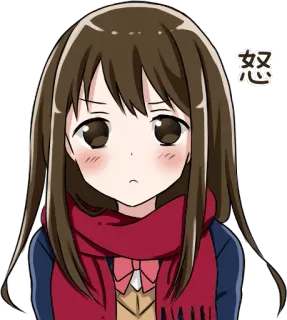 😕 怒 animé, fille, en colère, écharpe, dessin animé, émotion, mignon whatsapp sticker
