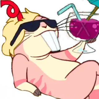 😎 hamster, desenho animado, óculos de sol, coquetel, relaxante, verão, animal whatsapp sticker