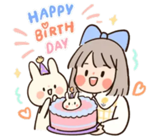🥳 HAPPY BIRTH DAY selamat ulang tahun, kue, imut, kelinci, perayaan whatsapp sticker