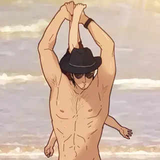 〰 homem, praia, verão, desenho animado, óculos de sol, chapéu telegram sticker