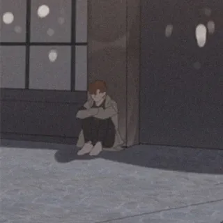 🎞 estilo anime, solo, chico, sentado, triste, noche, interior telegram sticker