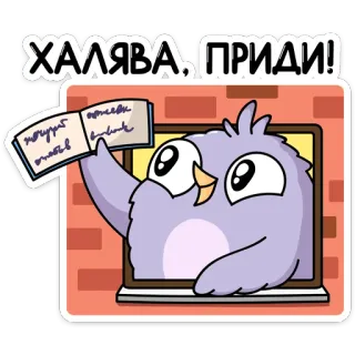 ☺️ ХАЛЯВА, ПРИДИ! птица, мультик, окно, наклейка, милый, русский whatsapp sticker