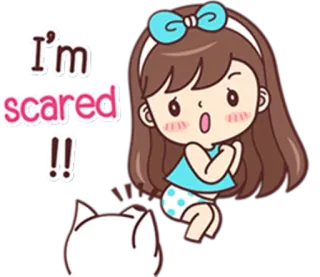😲 I'm scared!! asustado, atemorizado, dibujos animados, niña, gato, miedo telegram sticker