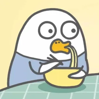 💨 anatra, mangiare, noodles, cartone animato, ciotola, divertente whatsapp sticker