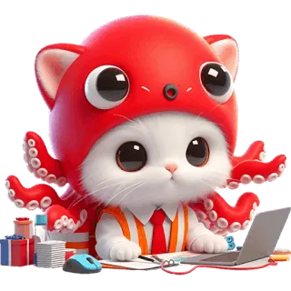 🤓 cat, octopus, animal, cute, cartoon, laptop, office, kitten telegram sticker