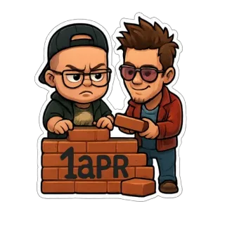 🧱 1aPR Bau, Gebäude, Backsteinmauer, Cartoon, Leute, Freundschaft telegram sticker