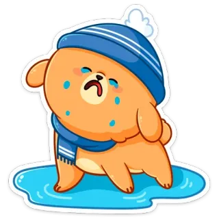 😭 熊, 哭, 难过, 冬天, 围巾, 帽子, 可爱, 卡通 telegram sticker