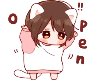 🐱 Open น่ารัก, คาวาอิ, จิบิ, แมว, หู telegram sticker