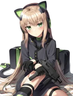 😍 anime, girl, cat ears, gun, military, weapon whatsapp sticker