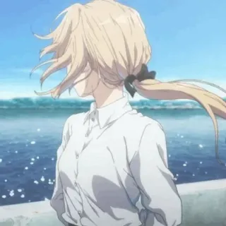 ✨ Violet Evergarden Anime, Ragazza, Bionda, Oceano, Paesaggio telegram sticker