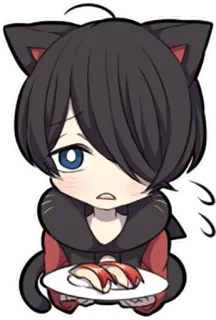 🍣 애니메이션, 고양이 귀, 스시, 카와이, 치비, 만화, 귀여운 telegram sticker