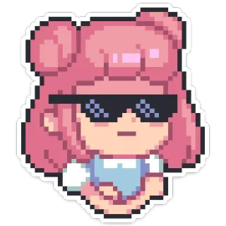 😎 Pixel art, Occhiali cool, Capelli rosa, Cartone animato, Ragazza, Sticker telegram sticker