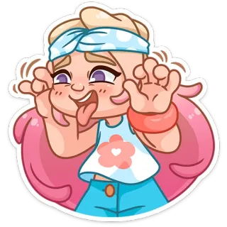 😛 Dessin animé, Fille, Mignon, Joueur, Idiot, Emoji telegram sticker