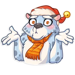 🤷‍♂️ การ์ตูน, ฤดูหนาว, เสือดาวหิมะ, ยักไหล่, คริสต์มาส, หมวกซานต้า, ผ้าพันคอ whatsapp sticker