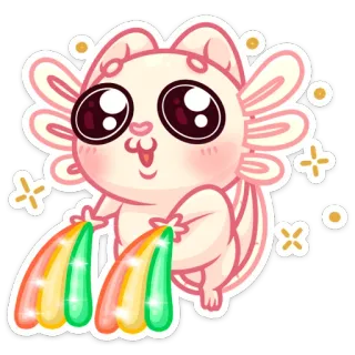 🤩 aksolotl, słodki, tęcza, iskierki, zwierzę, kreskówka whatsapp sticker