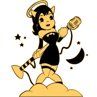 🎙 Alice Angel Bendy and the Ink Machine desenho animado, anjo, microfone, auréola, personagem telegram sticker