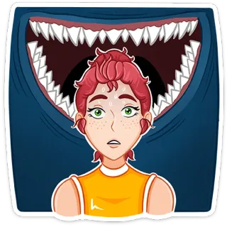 🦈 takut, monster, kartun, ketakutan, kecemasan, gigi, mulut telegram sticker
