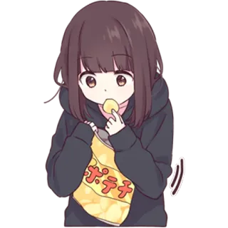 🍫 ポテチ Anime, Gadis, Lucu, Cemilan, Keripik, Kawaii telegram sticker