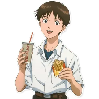 🔷 Shinji Ikari Neon Genesis Evangelion LOTTERIA Anime, Personaggio, Evangelion, Cibo, Bevanda, Patatine fritte, Lotteria telegram sticker