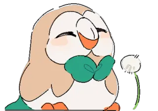 ☘ Rowlet Pokemon Rowlet, Pokémon, hibou, mignon, pissenlit, dessin animé telegram sticker