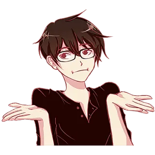 🤷‍♂ Anime, Anak laki-laki, Mengangkat bahu, Kacamata, Karakter telegram sticker